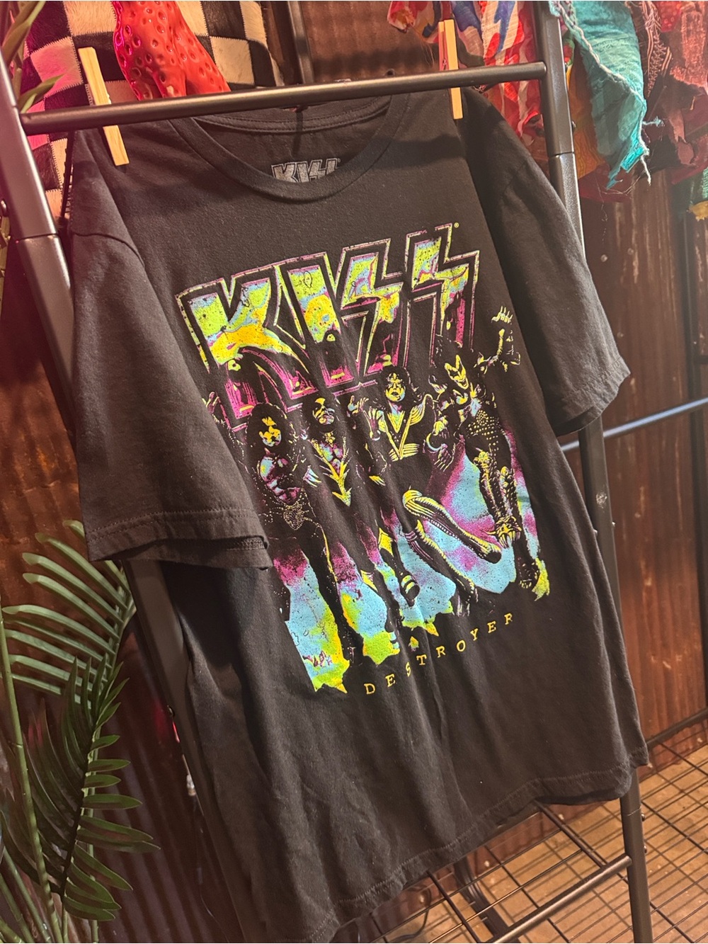 Kiss Black Short Sleeve Tee with Neon Graphic